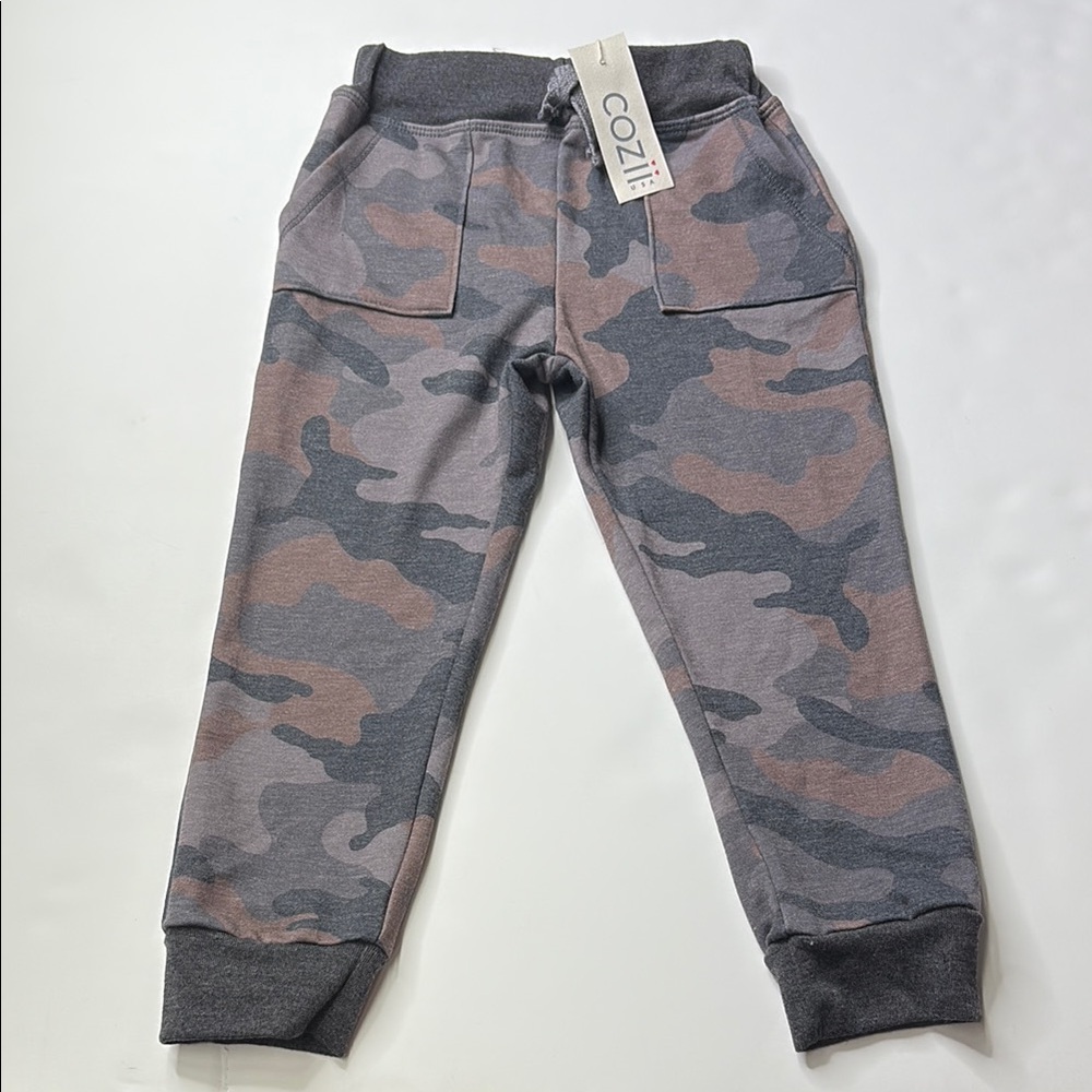 Gray and Brown Camouflage Joggers with Elastic Cuffs